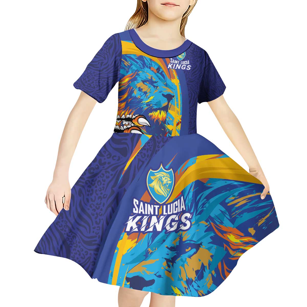 Custom Saint Lucia Cricket Kings Kid Short Sleeve Dress Power Lions of Caribbean - Wonder Print Shop