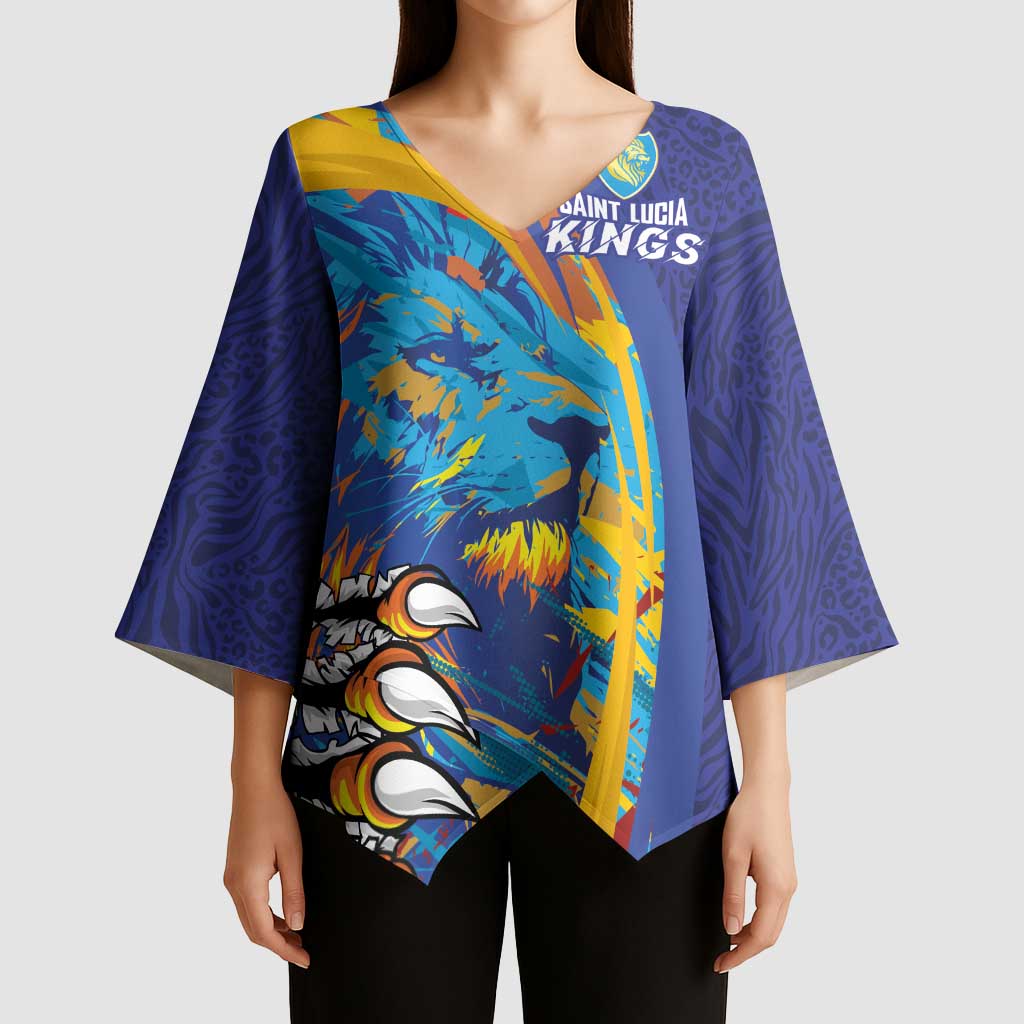 Custom Saint Lucia Cricket Kings Kimono Sleeve Blouse Power Lions of Caribbean - Wonder Print Shop