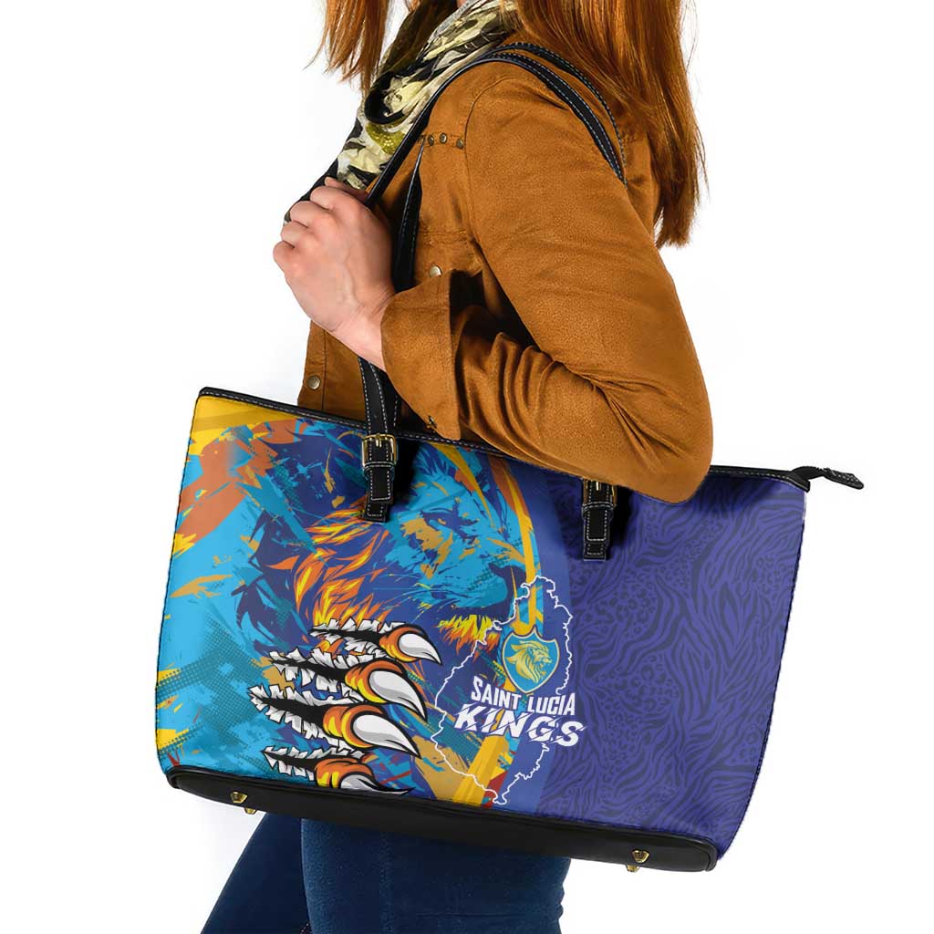 Saint Lucia Cricket Kings Leather Tote Bag Power Lions of Caribbean - Wonder Print Shop