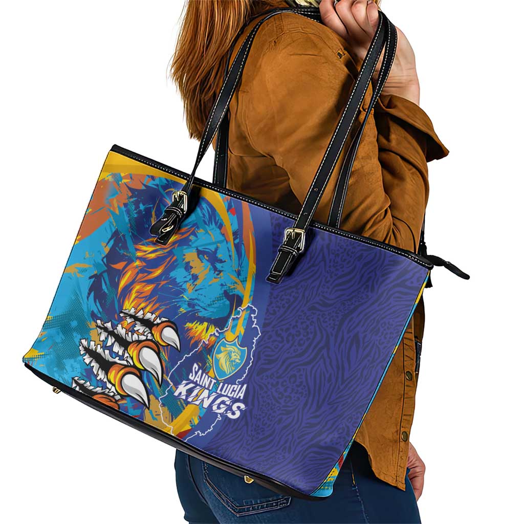 Saint Lucia Cricket Kings Leather Tote Bag Power Lions of Caribbean - Wonder Print Shop