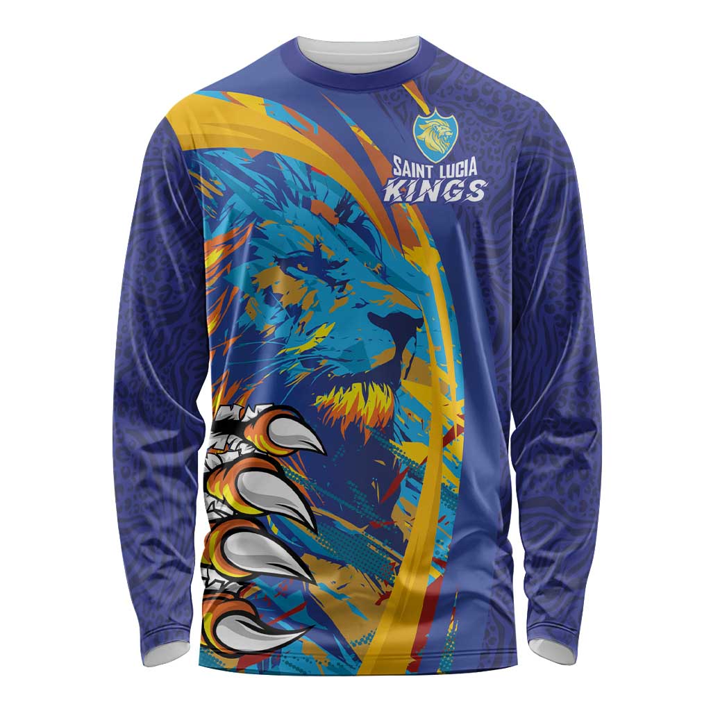 Custom Saint Lucia Cricket Kings Long Sleeve Shirt Power Lions of Caribbean - Wonder Print Shop
