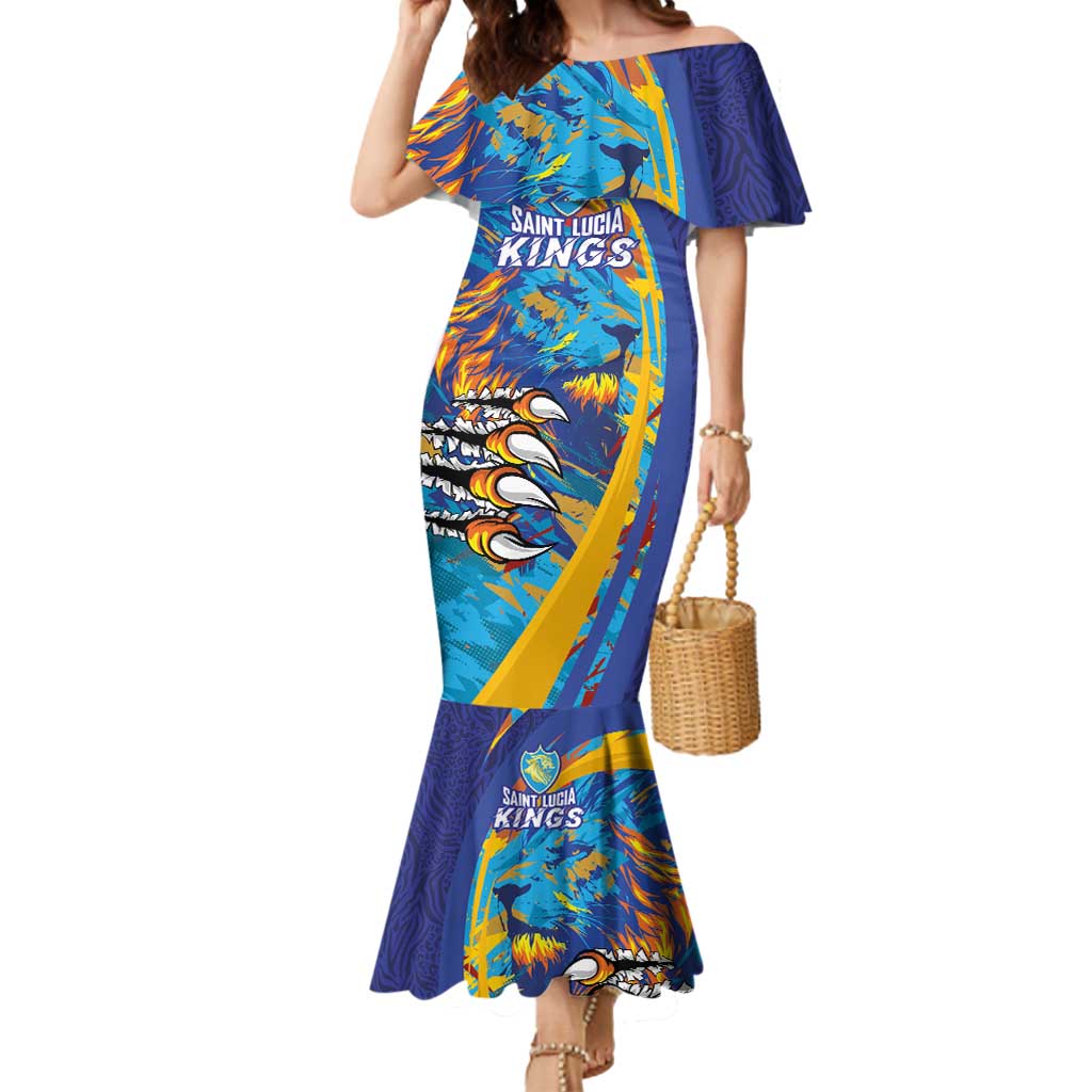 Custom Saint Lucia Cricket Kings Mermaid Dress Power Lions of Caribbean - Wonder Print Shop