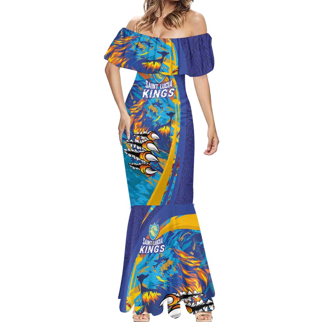Custom Saint Lucia Cricket Kings Mermaid Dress Power Lions of Caribbean - Wonder Print Shop