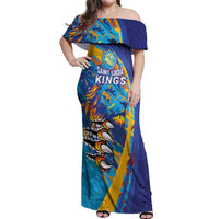 Custom Saint Lucia Cricket Kings Off Shoulder Maxi Dress Power Lions of Caribbean - Wonder Print Shop