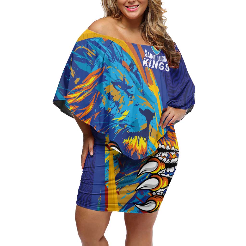 Custom Saint Lucia Cricket Kings Off Shoulder Short Dress Power Lions of Caribbean - Wonder Print Shop