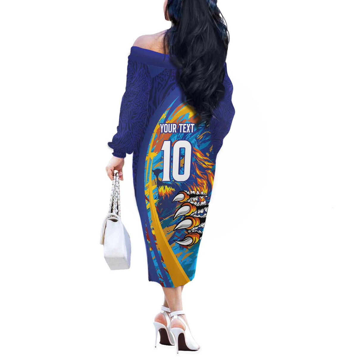 Custom Saint Lucia Cricket Kings Off The Shoulder Long Sleeve Dress Power Lions of Caribbean - Wonder Print Shop