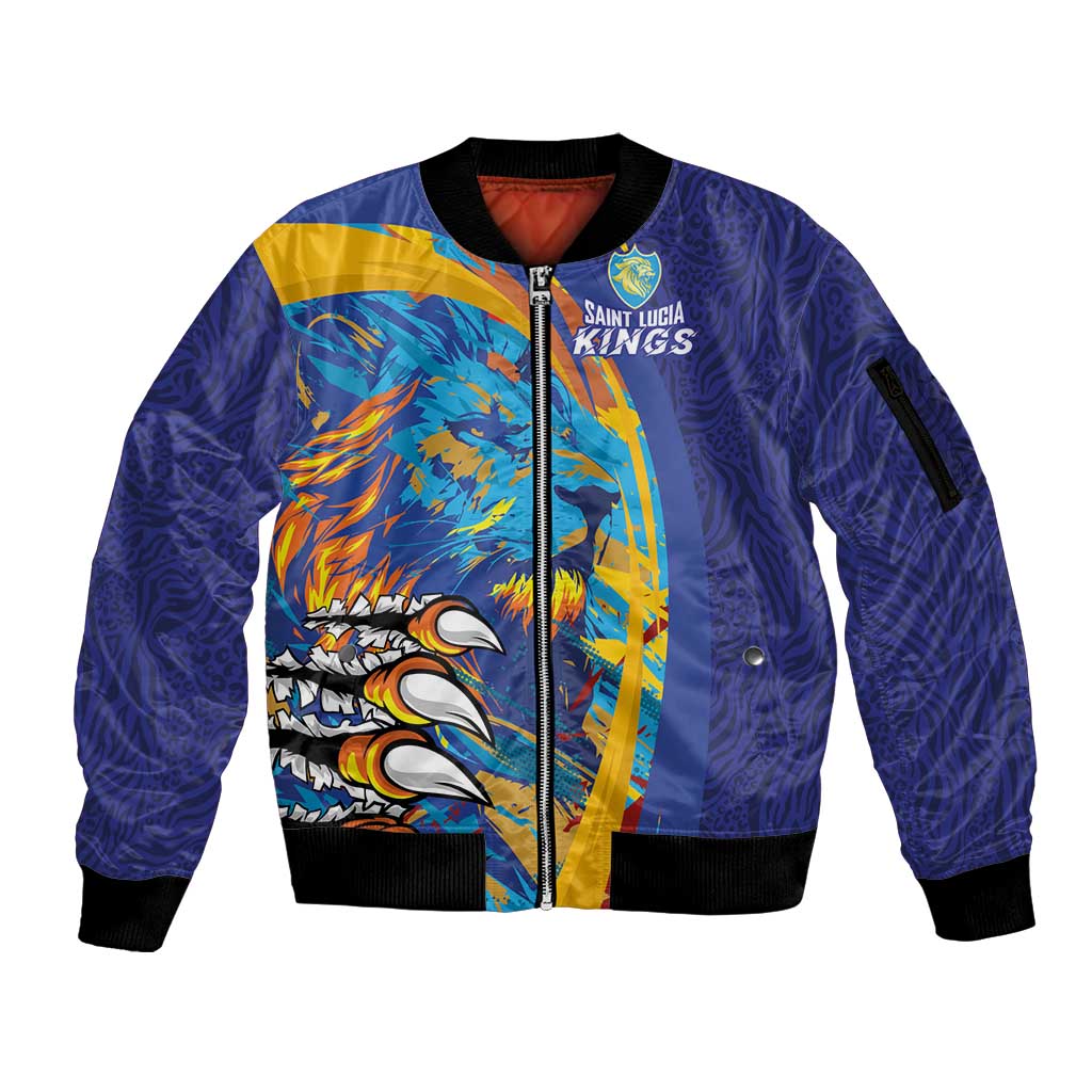 Custom Saint Lucia Cricket Kings Sleeve Zip Bomber Jacket Power Lions of Caribbean - Wonder Print Shop
