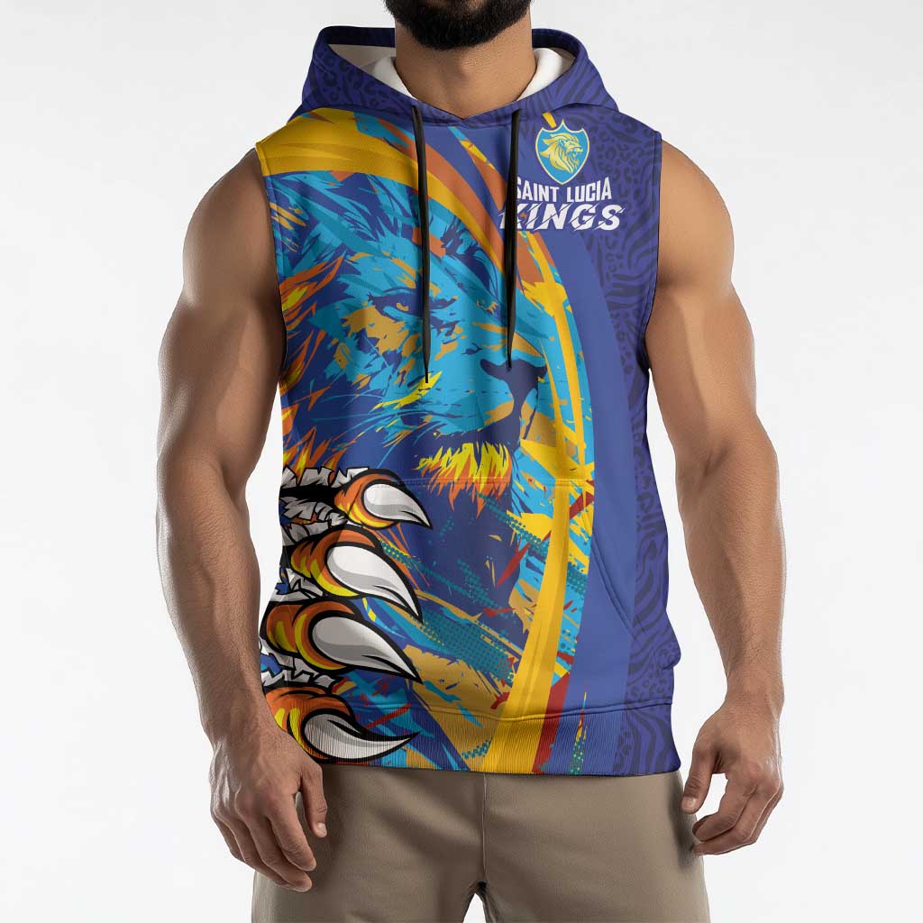 Custom Saint Lucia Cricket Kings Sleeveless Hoodie Power Lions of Caribbean - Wonder Print Shop
