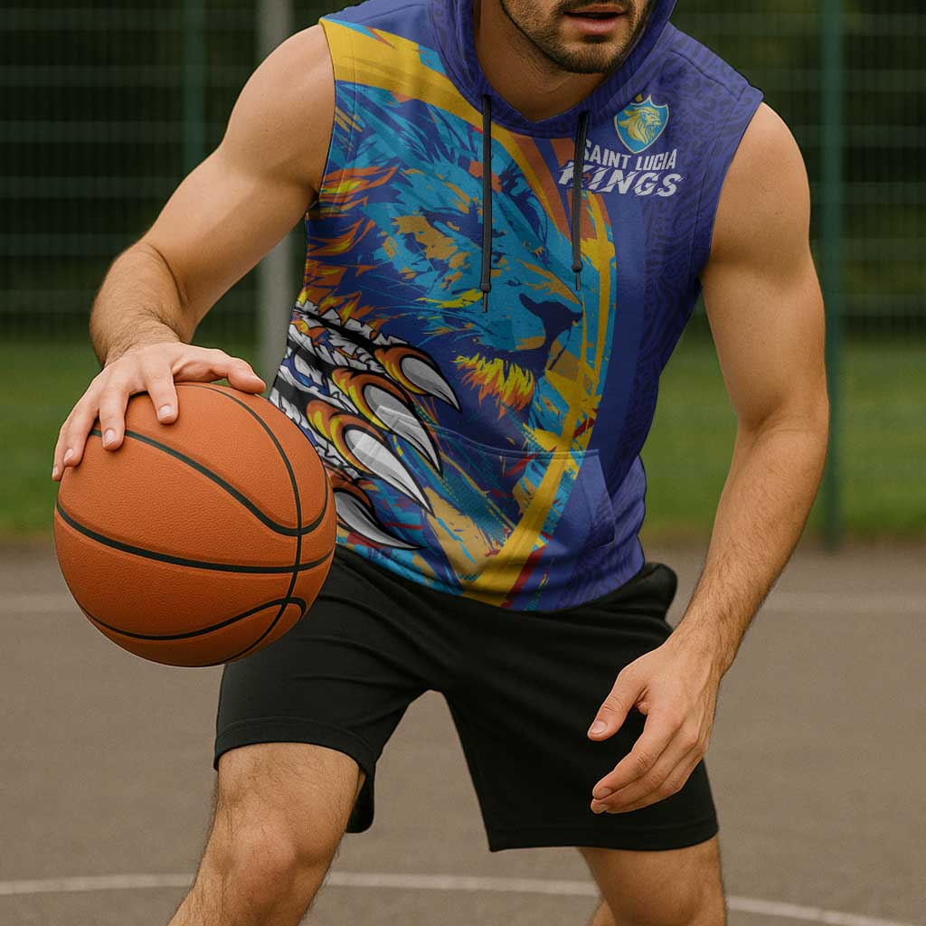 Custom Saint Lucia Cricket Kings Sleeveless Hoodie Power Lions of Caribbean - Wonder Print Shop