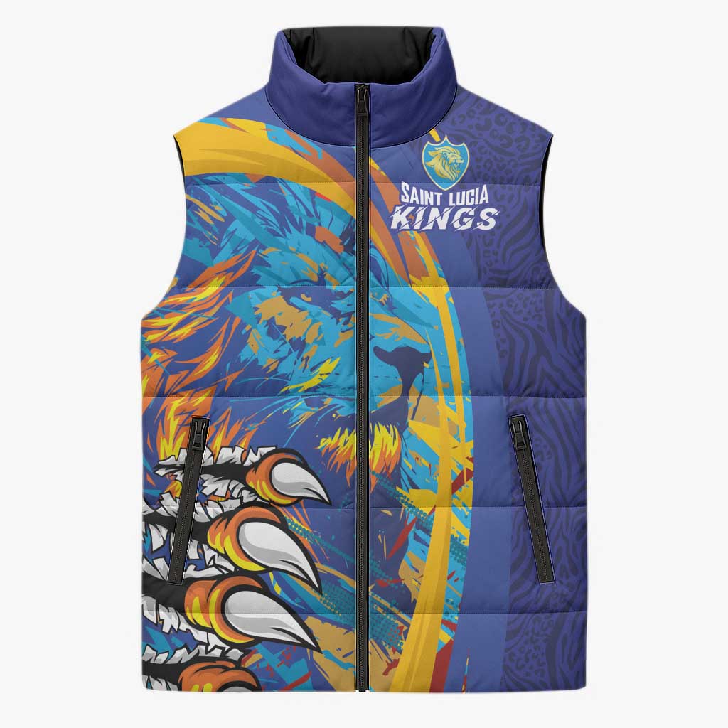 Custom Saint Lucia Cricket Kings Sleeveless Puffer Jacket Power Lions of Caribbean - Wonder Print Shop