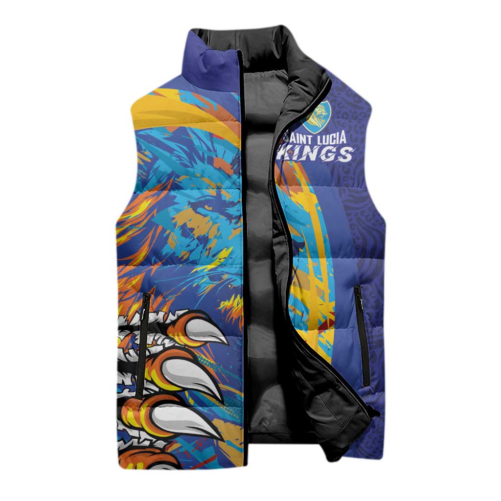 Custom Saint Lucia Cricket Kings Sleeveless Puffer Jacket Power Lions of Caribbean - Wonder Print Shop