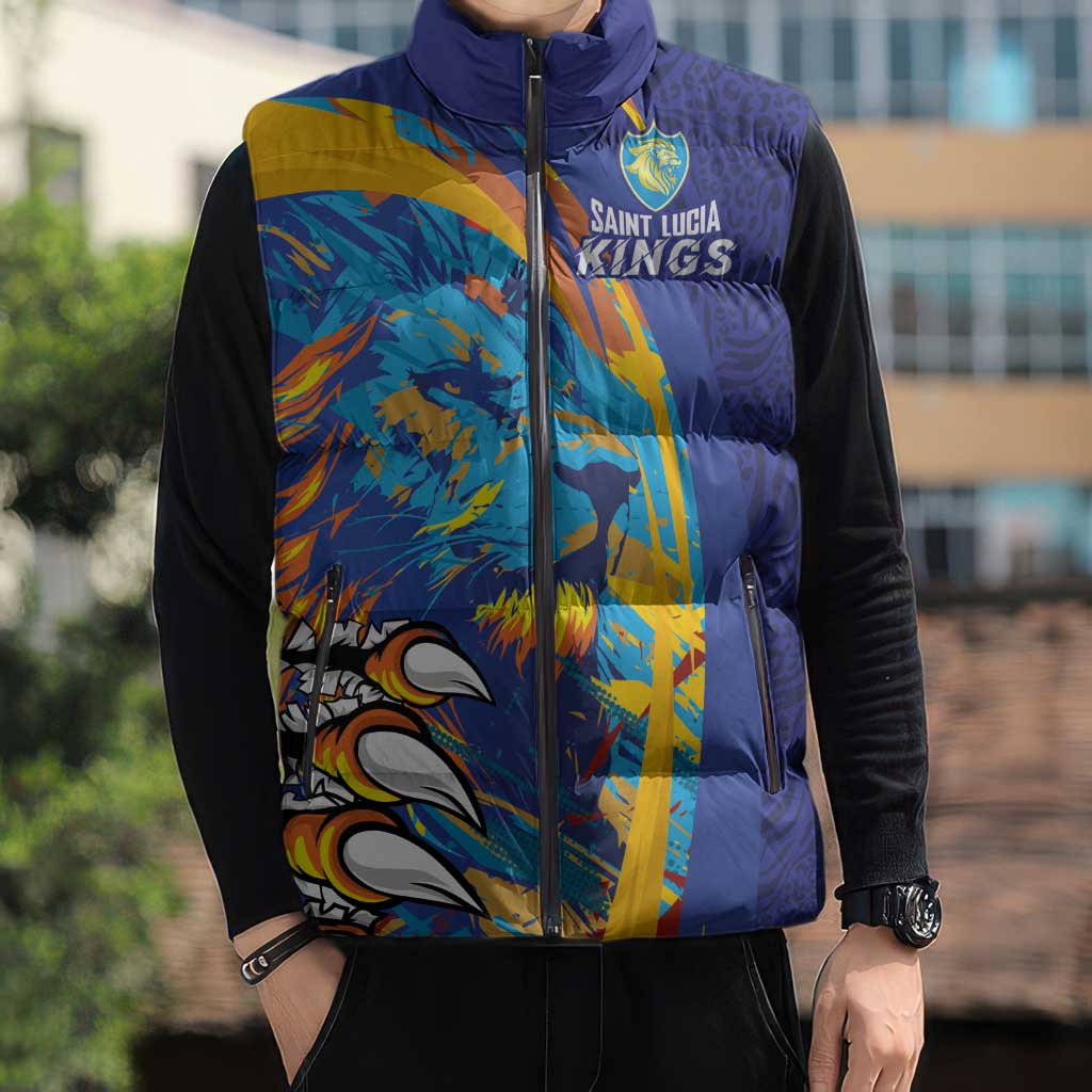 Custom Saint Lucia Cricket Kings Sleeveless Puffer Jacket Power Lions of Caribbean - Wonder Print Shop