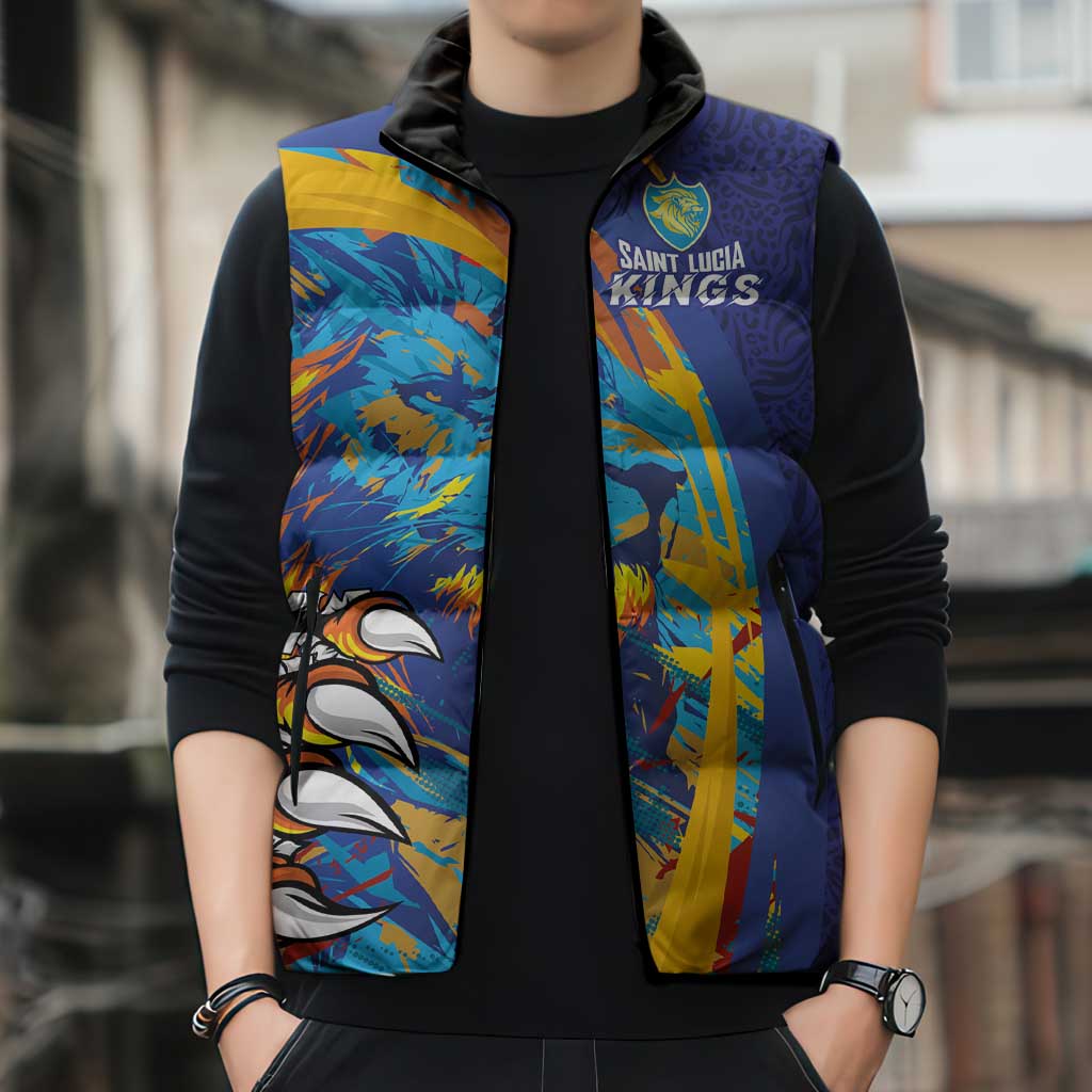 Custom Saint Lucia Cricket Kings Sleeveless Puffer Jacket Power Lions of Caribbean - Wonder Print Shop