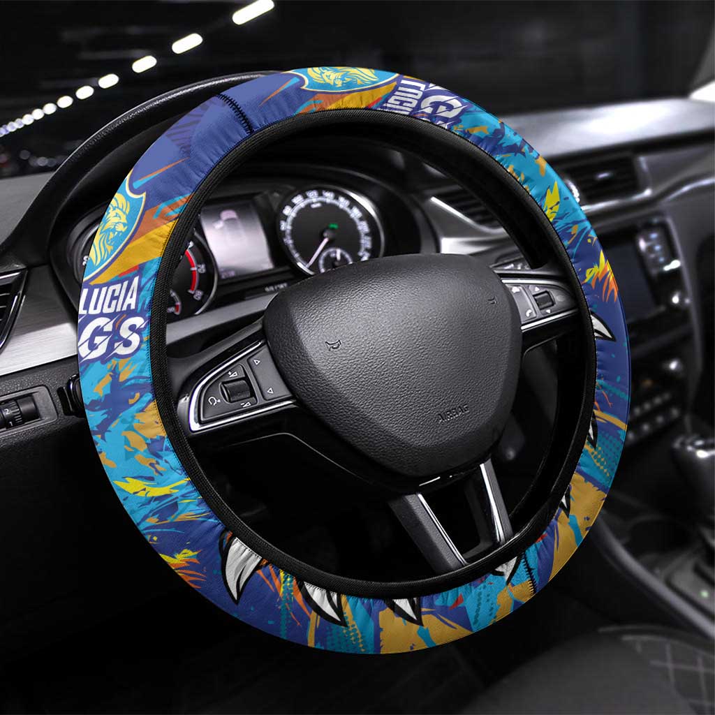 Saint Lucia Cricket Kings Steering Wheel Cover Power Lions of Caribbean - Wonder Print Shop