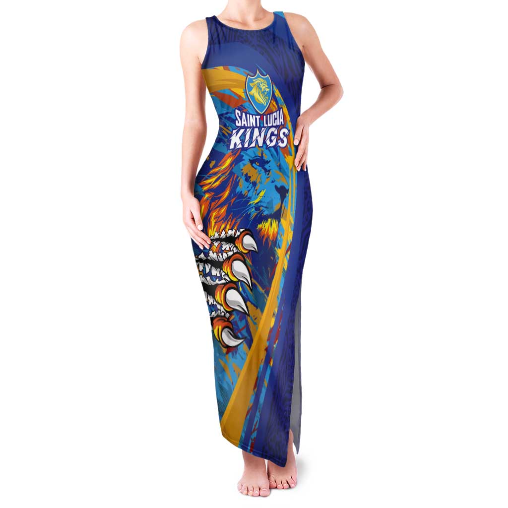 Custom Saint Lucia Cricket Kings Tank Maxi Dress Power Lions of Caribbean - Wonder Print Shop