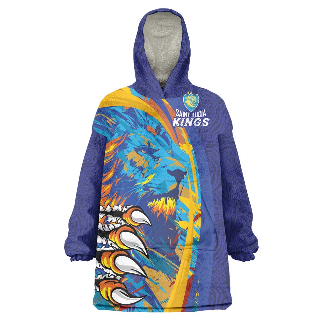 Custom Saint Lucia Cricket Kings Wearable Blanket Hoodie Power Lions of Caribbean - Wonder Print Shop