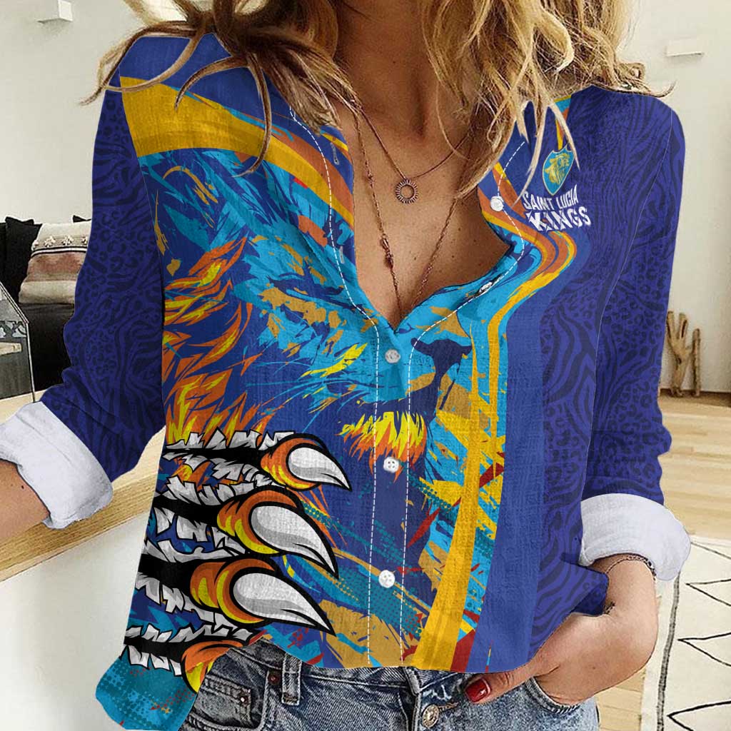 Custom Saint Lucia Cricket Kings Women Casual Shirt Power Lions of Caribbean - Wonder Print Shop