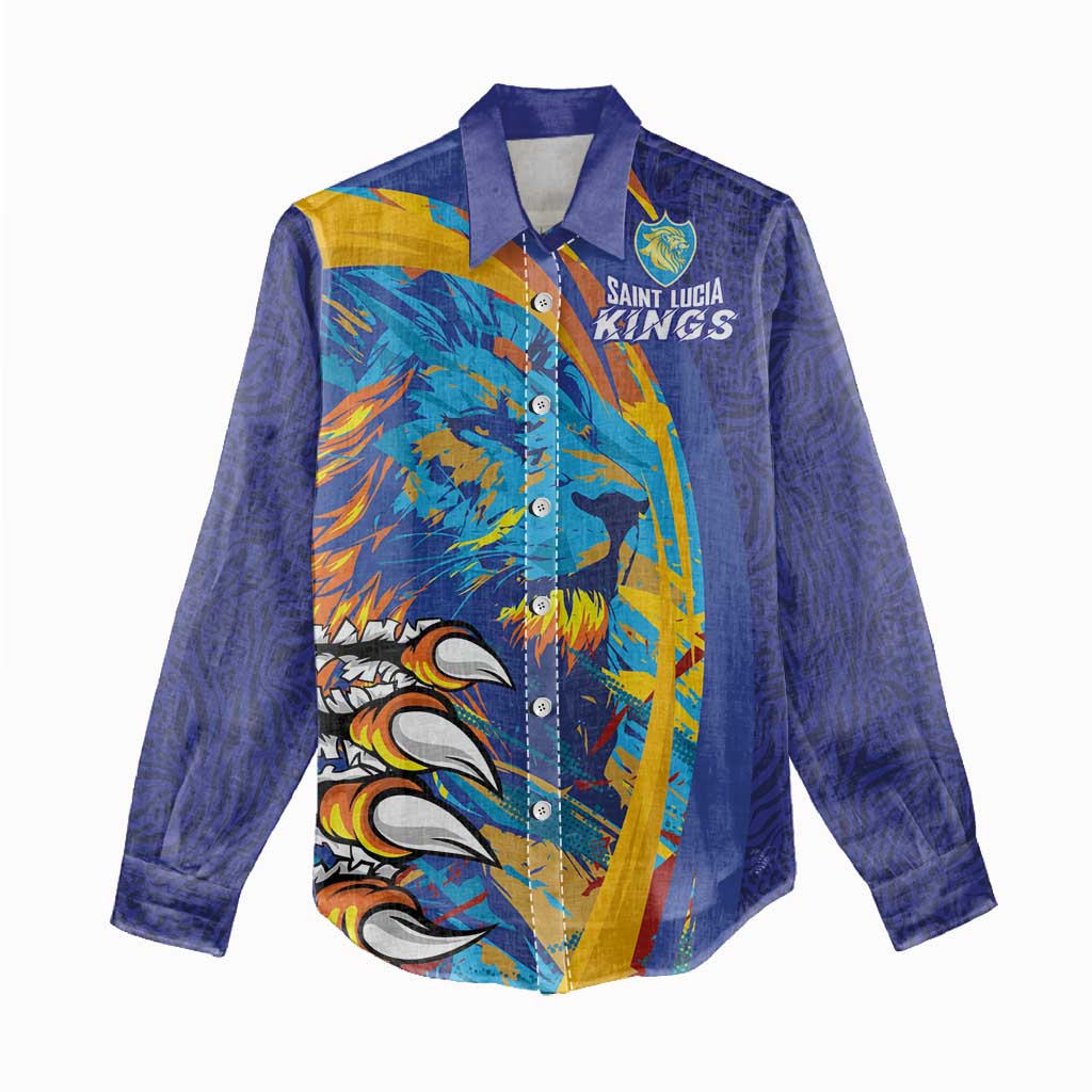 Custom Saint Lucia Cricket Kings Women Casual Shirt Power Lions of Caribbean - Wonder Print Shop