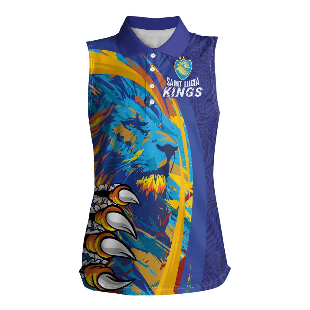 Custom Saint Lucia Cricket Kings Women Sleeveless Polo Shirt Power Lions of Caribbean - Wonder Print Shop