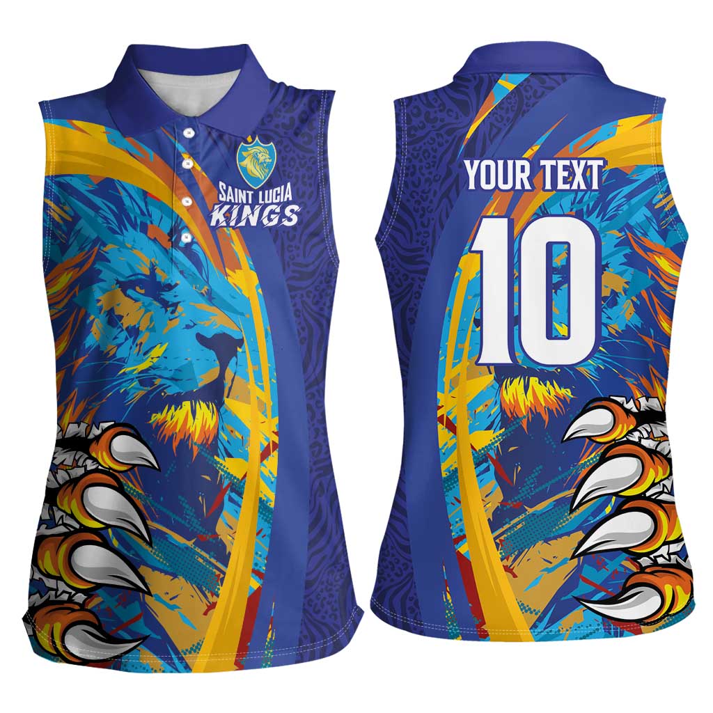 Custom Saint Lucia Cricket Kings Women Sleeveless Polo Shirt Power Lions of Caribbean - Wonder Print Shop