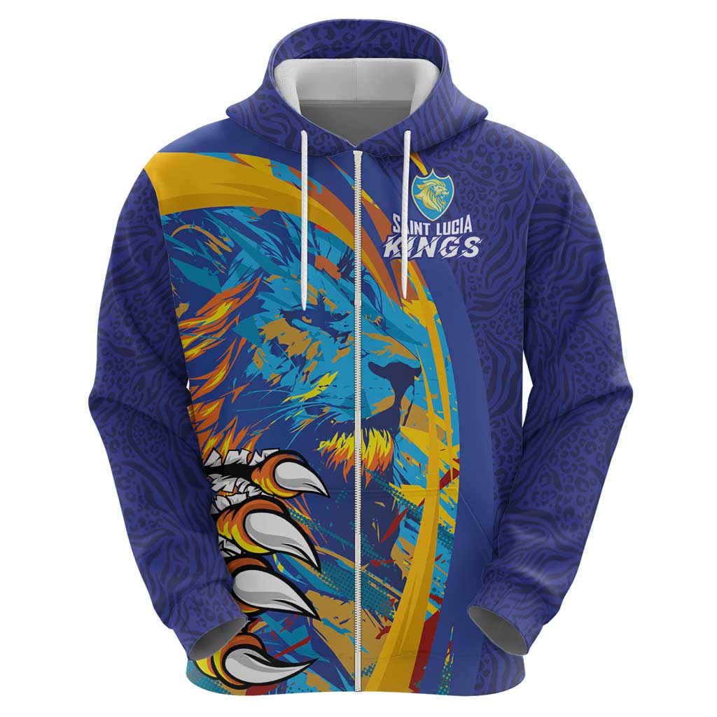 Custom Saint Lucia Cricket Kings Zip Hoodie Power Lions of Caribbean - Wonder Print Shop