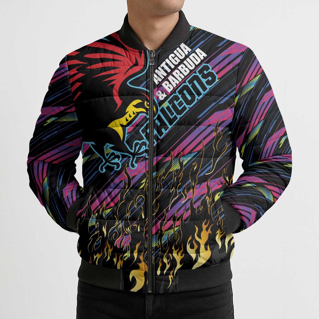 Custom Antigua & Barbuda Cricket Falcons Bomber Puffer Jacket Through The Fire - Wonder Print Shop