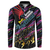 Custom Antigua & Barbuda Cricket Falcons Button Sweatshirt Through The Fire - Wonder Print Shop