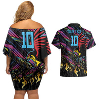 Custom Antigua & Barbuda Cricket Falcons Couples Matching Off Shoulder Short Dress and Hawaiian Shirt Through The Fire - Wonder Print Shop