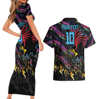 Custom Antigua & Barbuda Cricket Falcons Couples Matching Short Sleeve Bodycon Dress and Hawaiian Shirt Through The Fire - Wonder Print Shop