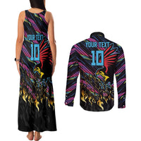 Custom Antigua & Barbuda Cricket Falcons Couples Matching Tank Maxi Dress and Long Sleeve Button Shirt Through The Fire - Wonder Print Shop