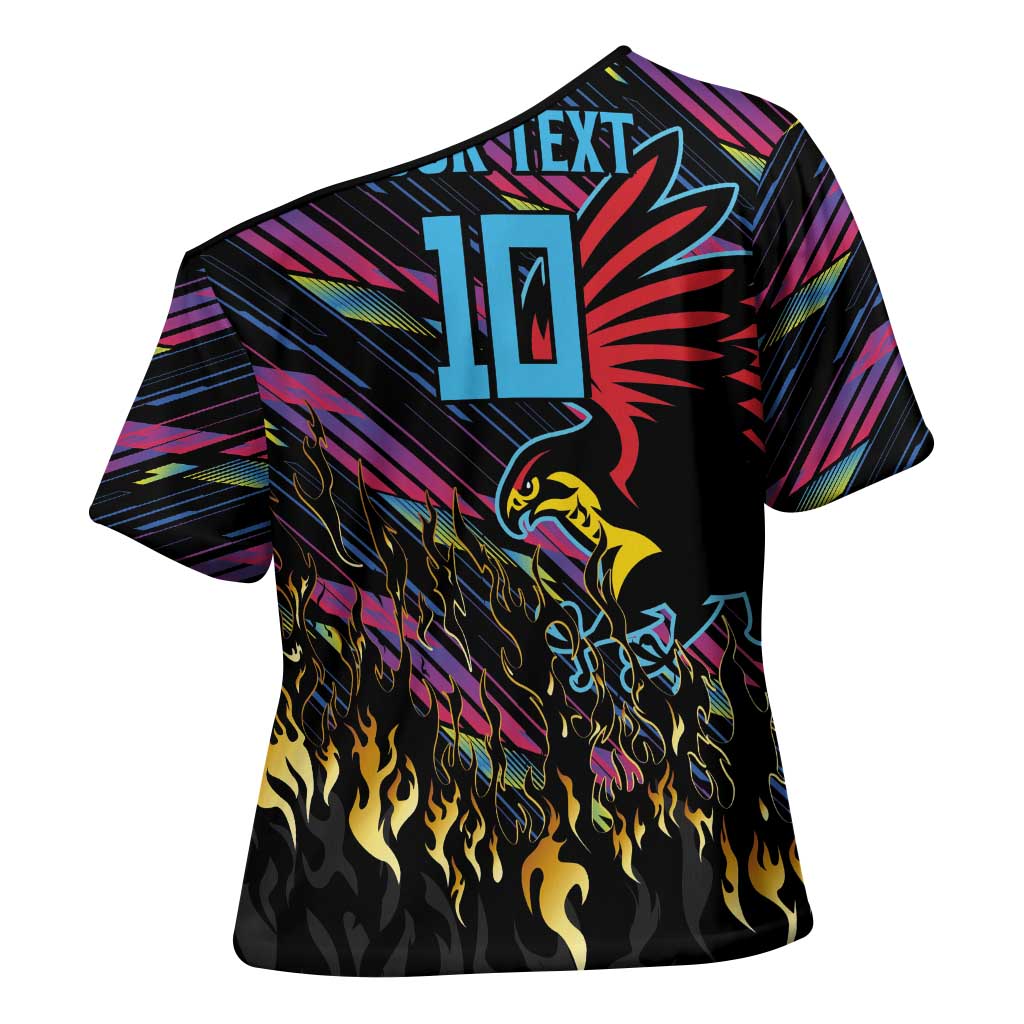 Custom Antigua & Barbuda Cricket Falcons Cross Shoulder Shirt Through The Fire - Wonder Print Shop