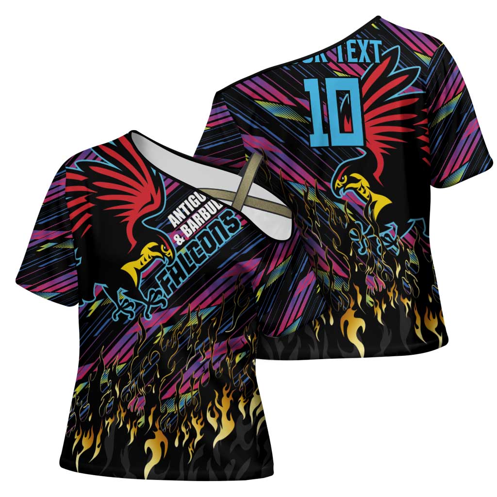 Custom Antigua & Barbuda Cricket Falcons Cross Shoulder Shirt Through The Fire - Wonder Print Shop