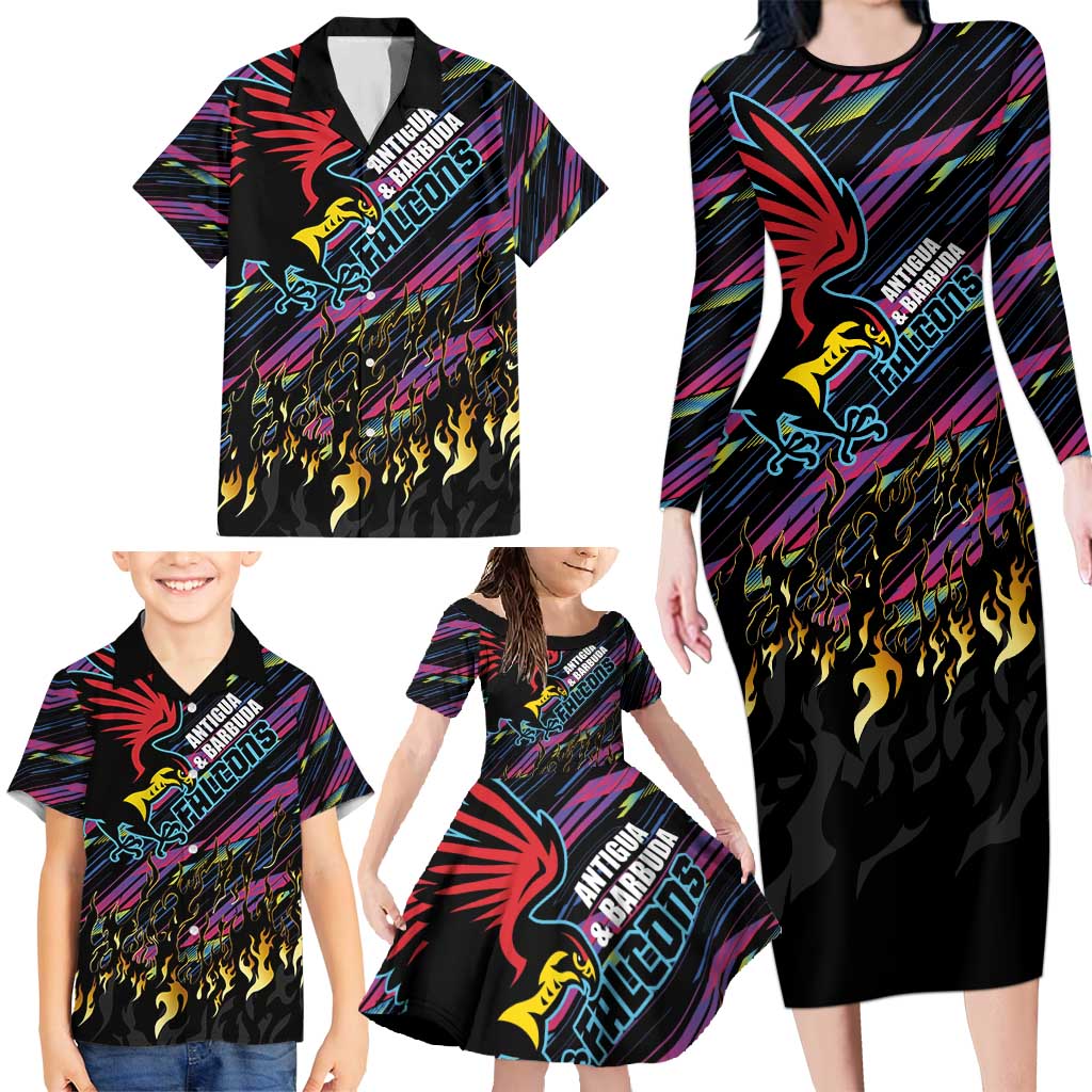 Custom Antigua & Barbuda Cricket Falcons Family Matching Long Sleeve Bodycon Dress and Hawaiian Shirt Through The Fire - Wonder Print Shop