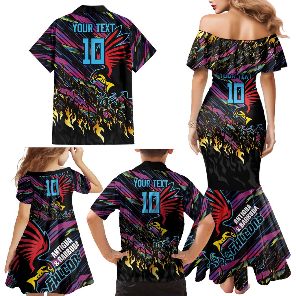 Custom Antigua & Barbuda Cricket Falcons Family Matching Mermaid Dress and Hawaiian Shirt Through The Fire - Wonder Print Shop