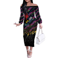 Custom Antigua & Barbuda Cricket Falcons Family Matching Off The Shoulder Long Sleeve Dress and Hawaiian Shirt Through The Fire - Wonder Print Shop