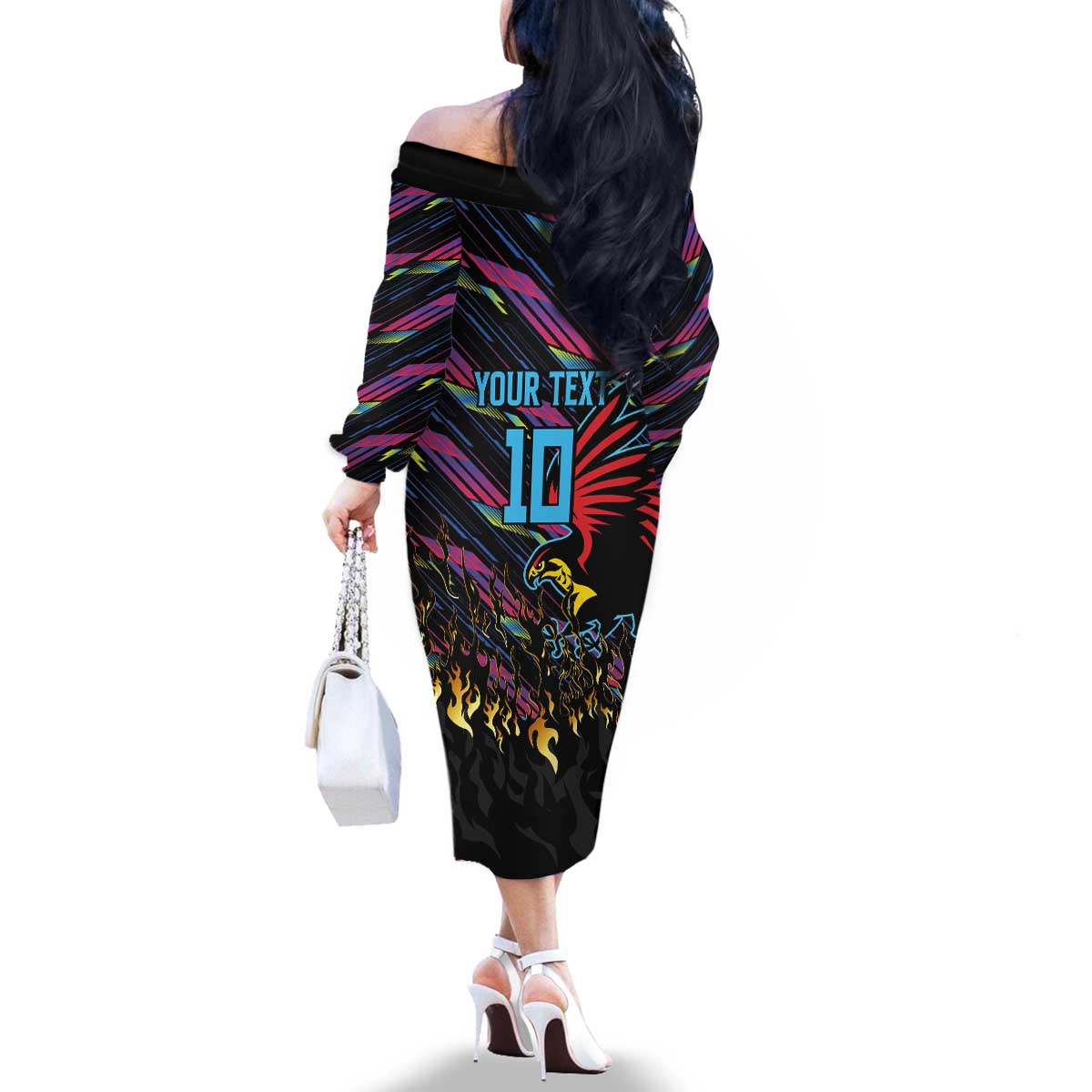 Custom Antigua & Barbuda Cricket Falcons Family Matching Off The Shoulder Long Sleeve Dress and Hawaiian Shirt Through The Fire - Wonder Print Shop