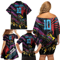 Custom Antigua & Barbuda Cricket Falcons Family Matching Off Shoulder Short Dress and Hawaiian Shirt Through The Fire - Wonder Print Shop