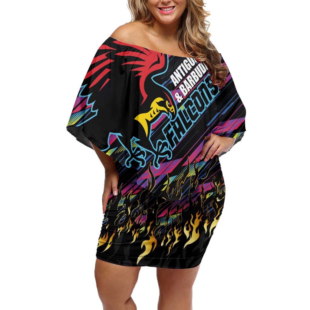 Custom Antigua & Barbuda Cricket Falcons Family Matching Off Shoulder Short Dress and Hawaiian Shirt Through The Fire - Wonder Print Shop