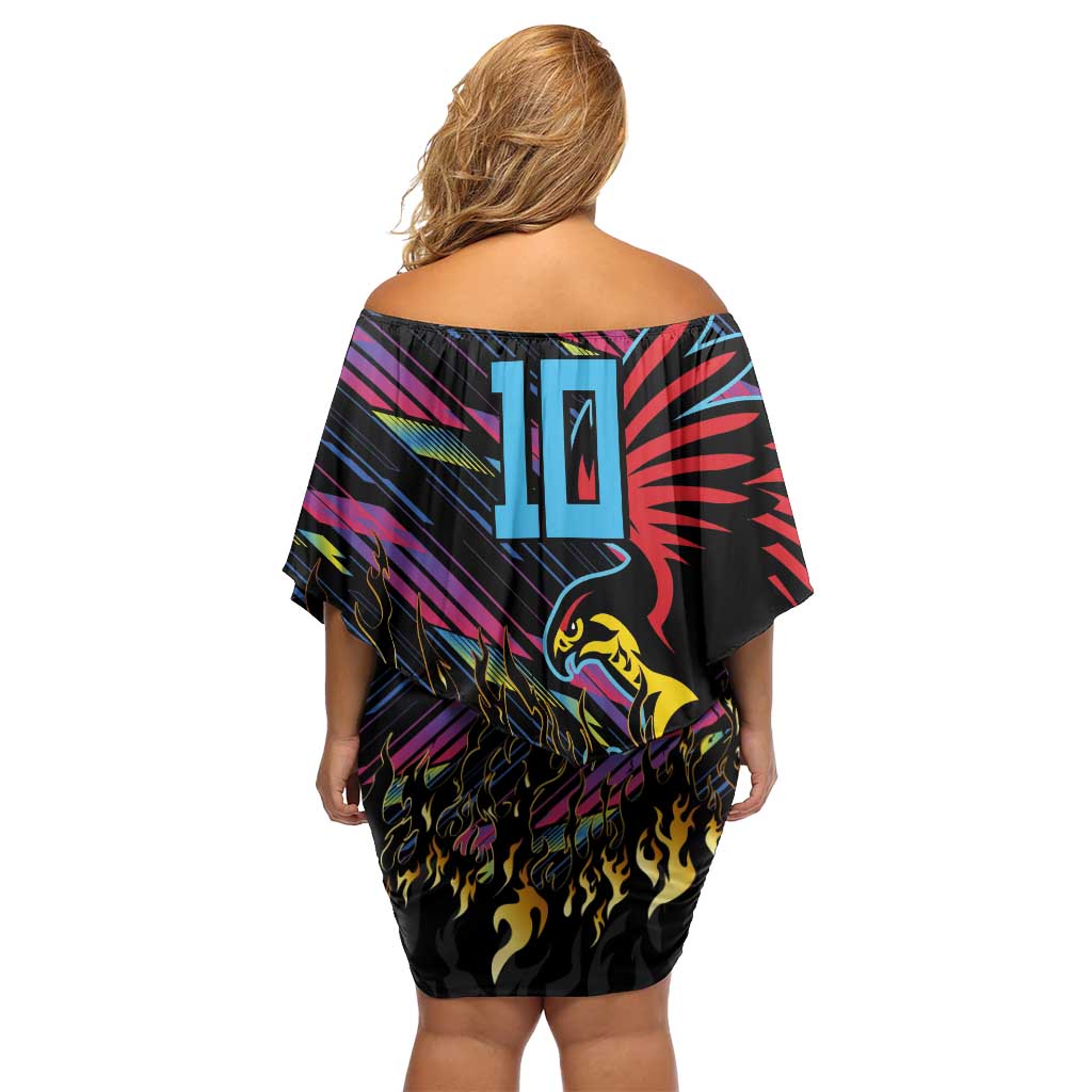 Custom Antigua & Barbuda Cricket Falcons Family Matching Off Shoulder Short Dress and Hawaiian Shirt Through The Fire - Wonder Print Shop