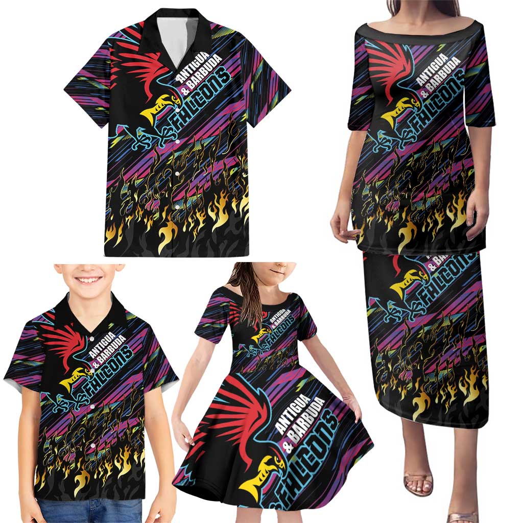 Custom Antigua & Barbuda Cricket Falcons Family Matching Puletasi and Hawaiian Shirt Through The Fire - Wonder Print Shop