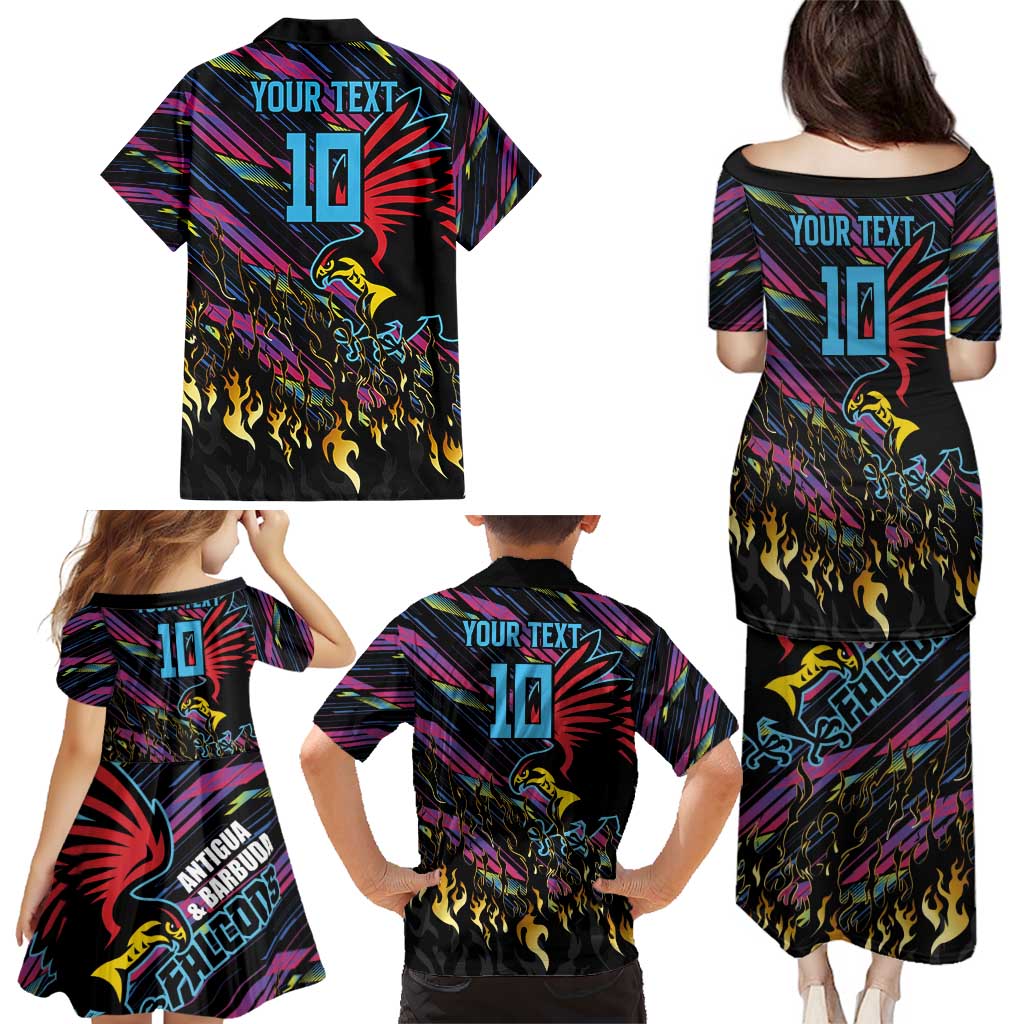 Custom Antigua & Barbuda Cricket Falcons Family Matching Puletasi and Hawaiian Shirt Through The Fire - Wonder Print Shop