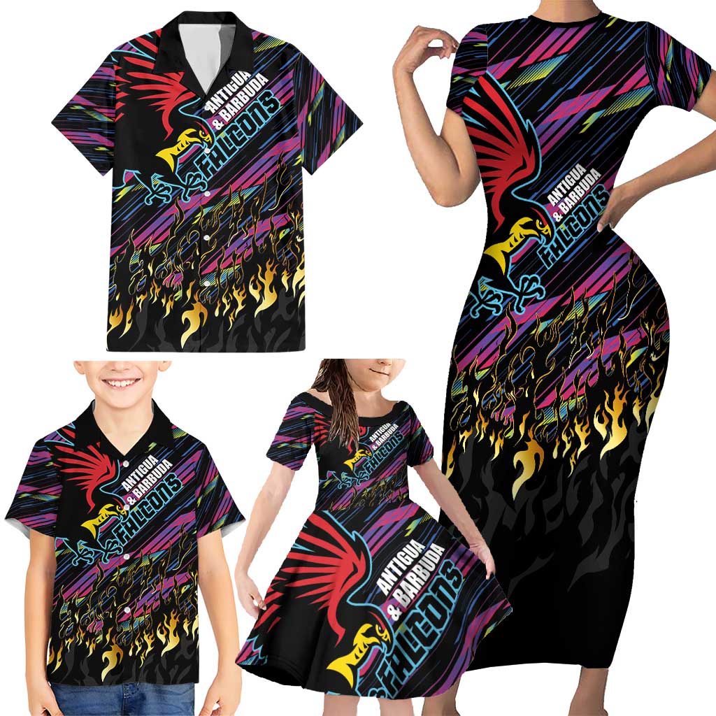 Custom Antigua & Barbuda Cricket Falcons Family Matching Short Sleeve Bodycon Dress and Hawaiian Shirt Through The Fire - Wonder Print Shop