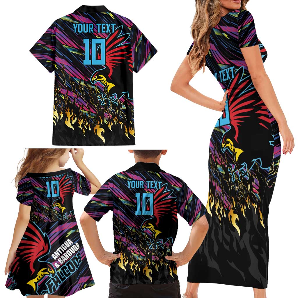 Custom Antigua & Barbuda Cricket Falcons Family Matching Short Sleeve Bodycon Dress and Hawaiian Shirt Through The Fire - Wonder Print Shop