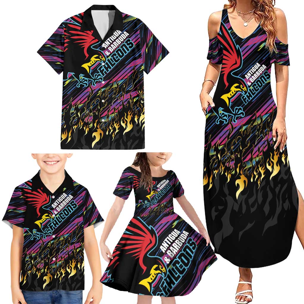 Custom Antigua & Barbuda Cricket Falcons Family Matching Summer Maxi Dress and Hawaiian Shirt Through The Fire - Wonder Print Shop