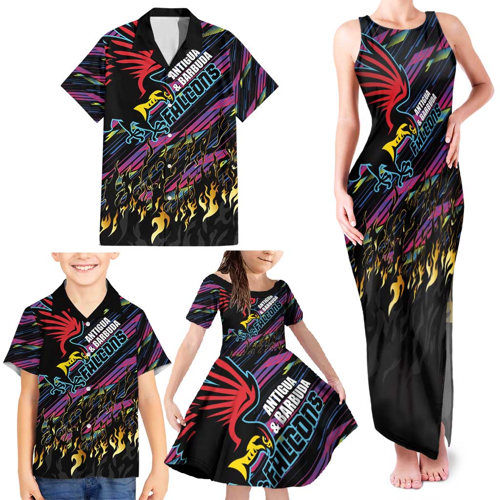 Custom Antigua & Barbuda Cricket Falcons Family Matching Tank Maxi Dress and Hawaiian Shirt Through The Fire - Wonder Print Shop