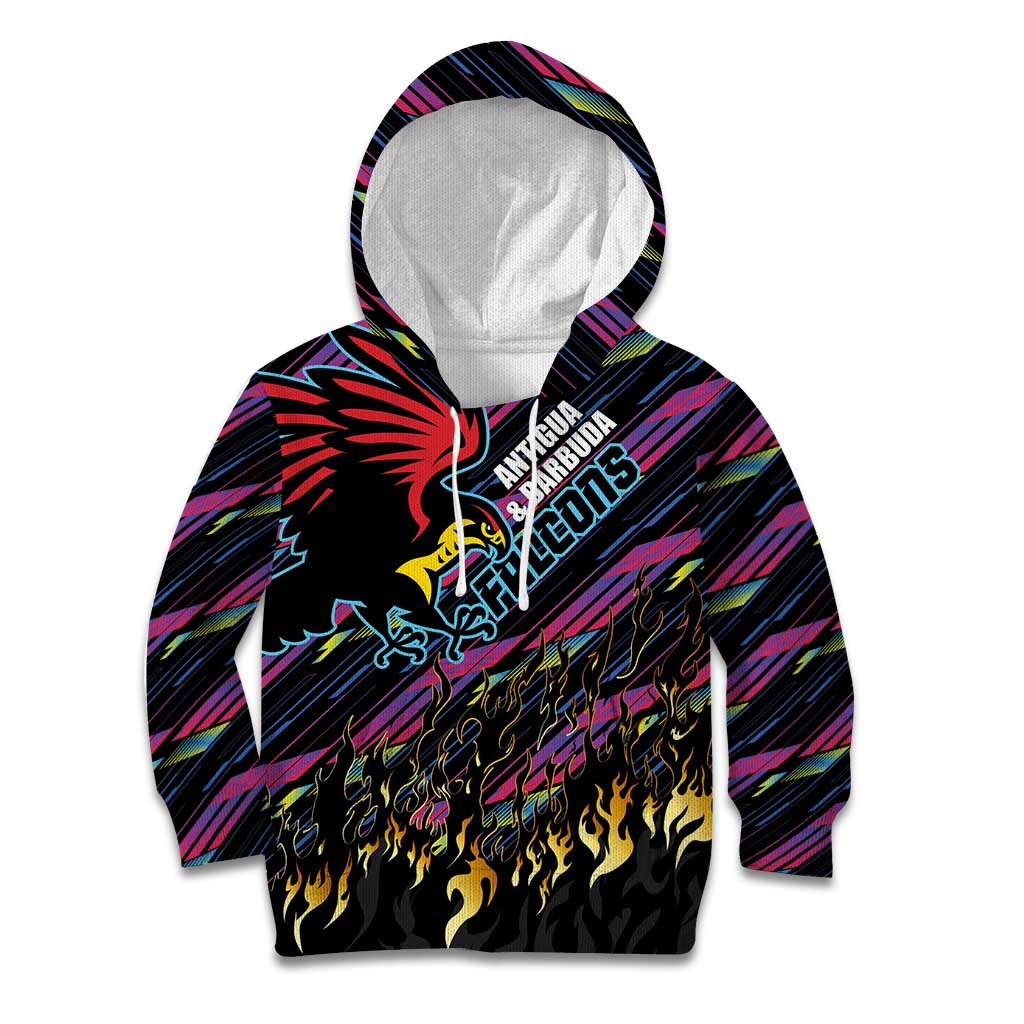 Custom Antigua & Barbuda Cricket Falcons Kid Hoodie Through The Fire - Wonder Print Shop