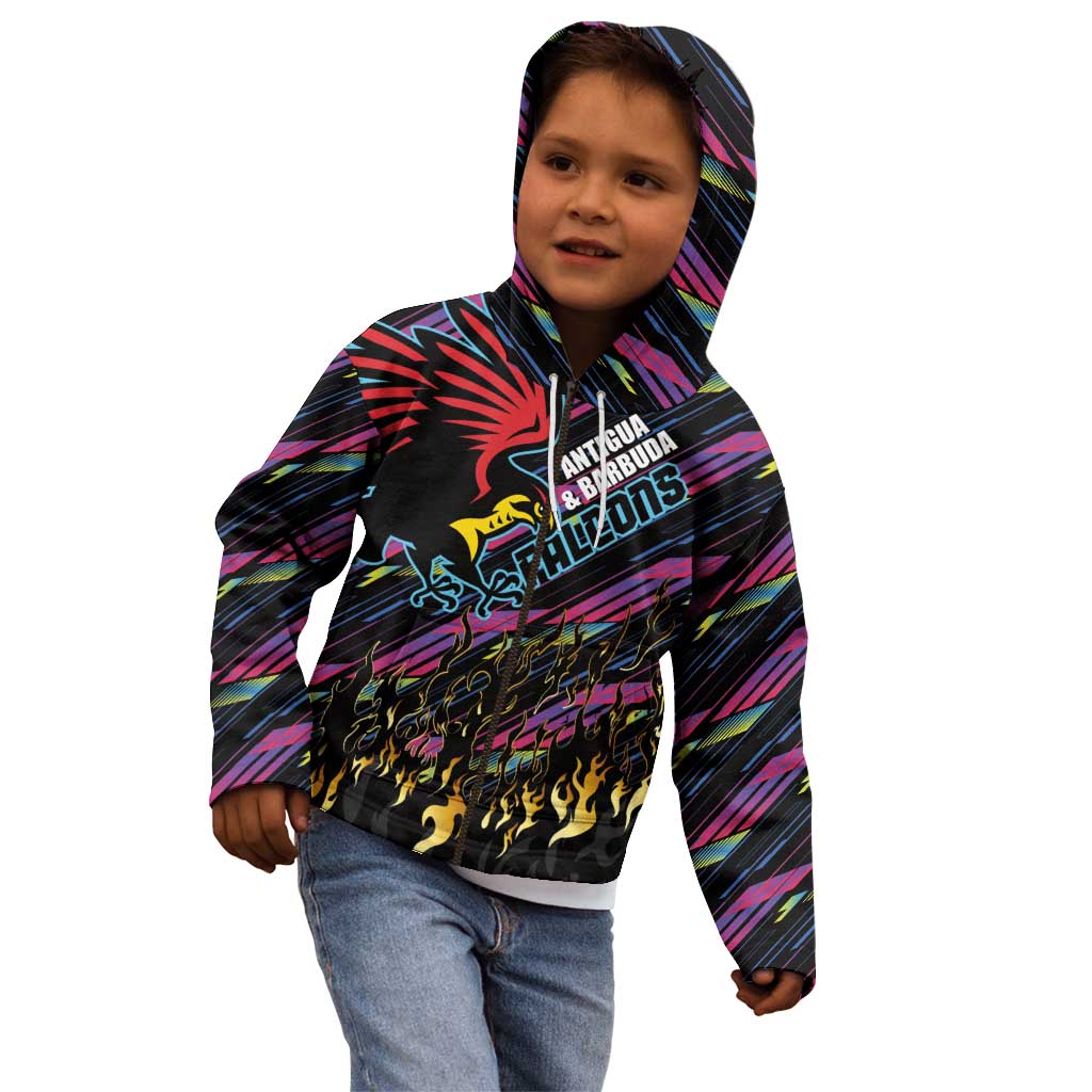 Custom Antigua & Barbuda Cricket Falcons Kid Hoodie Through The Fire - Wonder Print Shop