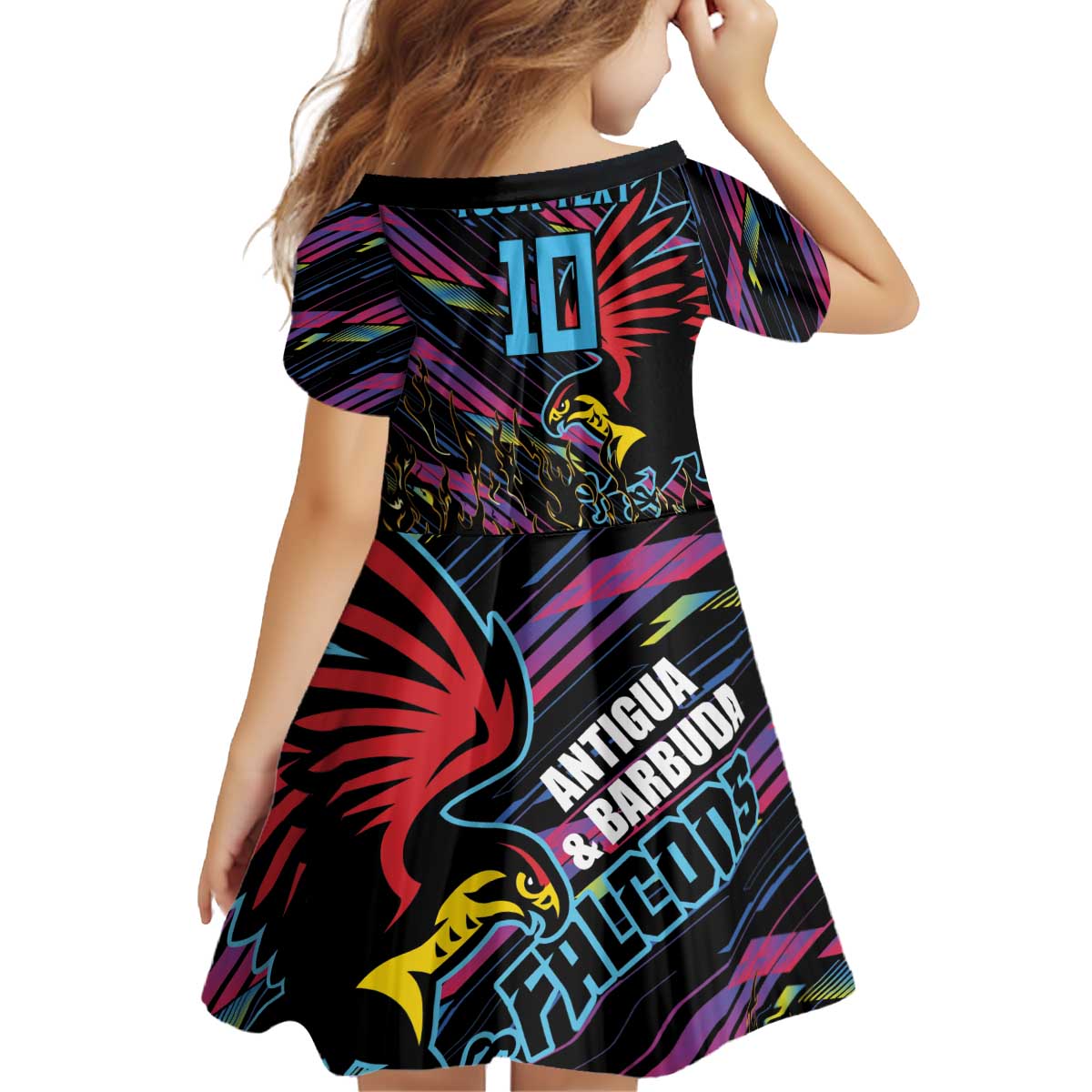 Custom Antigua & Barbuda Cricket Falcons Kid Short Sleeve Dress Through The Fire - Wonder Print Shop