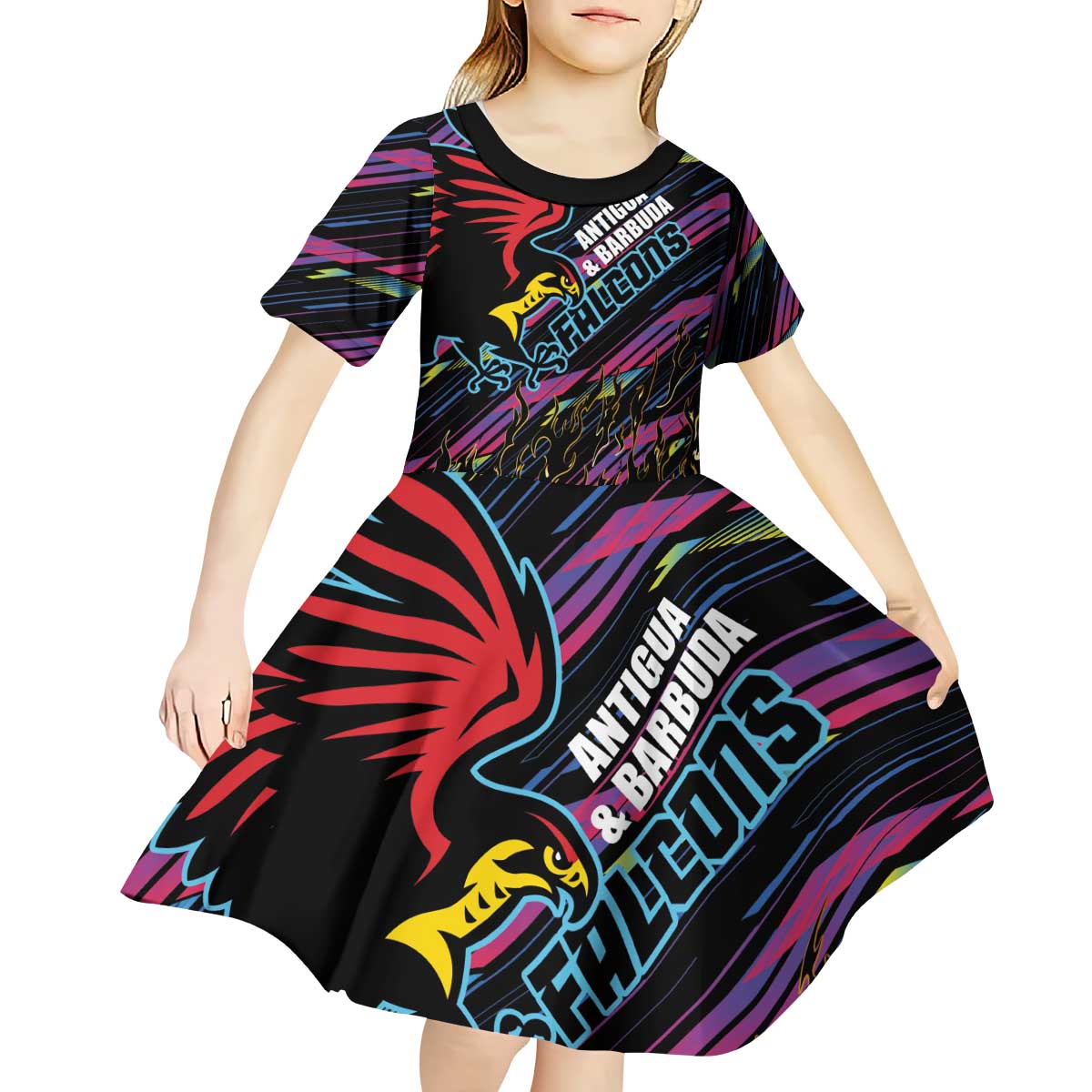 Custom Antigua & Barbuda Cricket Falcons Kid Short Sleeve Dress Through The Fire - Wonder Print Shop