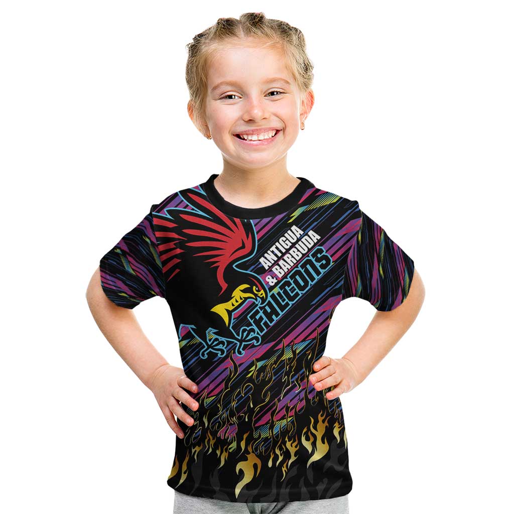 Custom Antigua & Barbuda Cricket Falcons Kid T Shirt Through The Fire - Wonder Print Shop